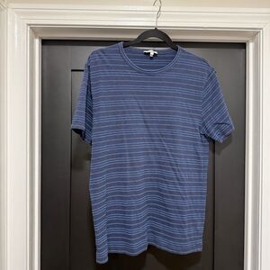 REISS Darras Cotton Men Navy Blue Striped Short Sleeve Tee Shirt Size L